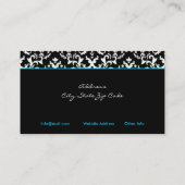 Noir blanc damassé bleu coeur carte de visite (Dos)