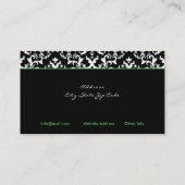 Noir blanc damassé vert coeur carte de visite (Dos)