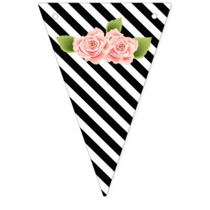 Noir & Blanc Designs Pink Flowers Bunting Drapeau