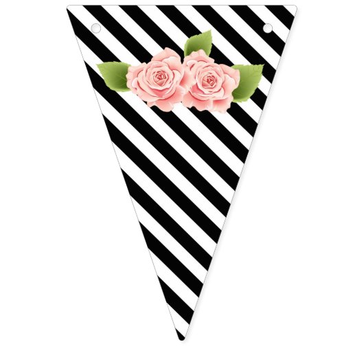 Noir & Blanc Designs Pink Flowers Bunting Drapeau (huitième drapeau)