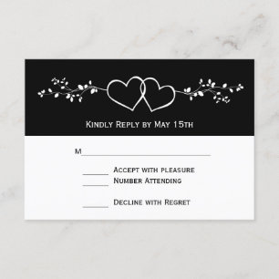 Noir Blanc Double Coeurs Mariage Cartes RSVP