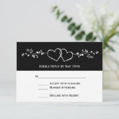 Noir Blanc Double Coeurs Mariage Cartes RSVP (Debout devant)