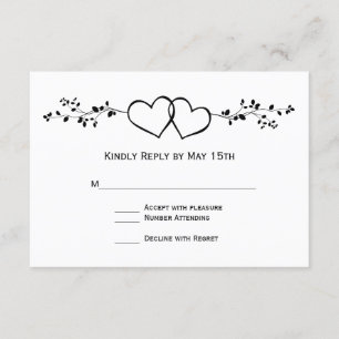 Noir Blanc Double Coeurs Mariage Cartes RSVP