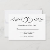 Noir Blanc Double Coeurs Mariage Cartes RSVP (Devant)