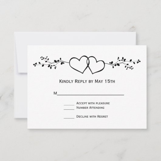 Noir Blanc Double Coeurs Mariage Cartes RSVP (Devant)