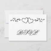 Noir Blanc Double Coeurs Mariage Cartes RSVP (Dos)