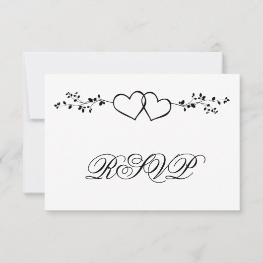 Noir Blanc Double Coeurs Mariage Cartes RSVP (Dos)