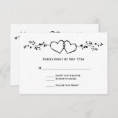 Noir Blanc Double Coeurs Mariage Cartes RSVP (Devant / Derrière)