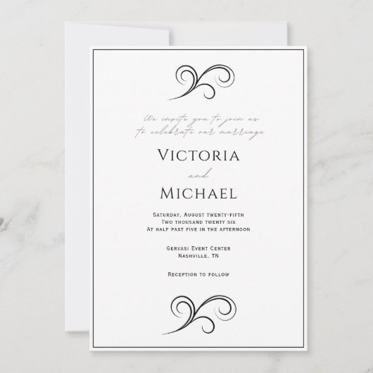 Noir & Blanc Elégant Faire-part de mariage moderne (Devant)
