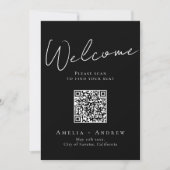 Noir Blanc Élégant Mariage QR Code carte de siège (Devant)