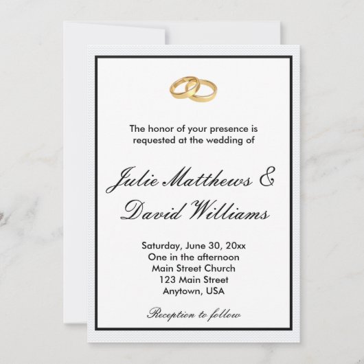 Noir, blanc et invitation d'anneaux de mariage (Devant)