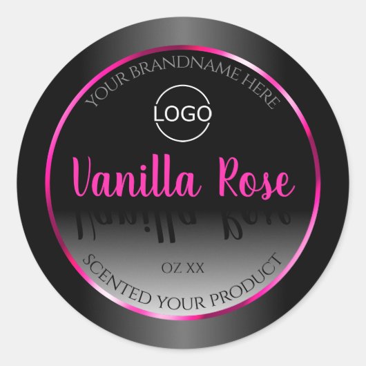 Noir Blanc Étiquette Glamor Rose Frame Logo (Devant)