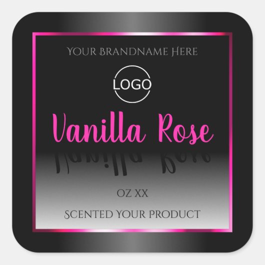 Noir Blanc Étiquette Glamor Rose Frame Logo (Devant)