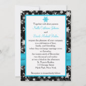 Noir, blanc, Faire-part de mariage Aqua Snowflakes (Dos)