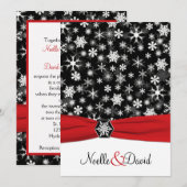 Noir, blanc, Faire-part de mariage rouge de snowfl (Devant / Derrière)