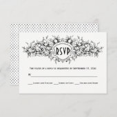 Noir, blanc floral heraldique mariage RSVP (Devant / Derrière)