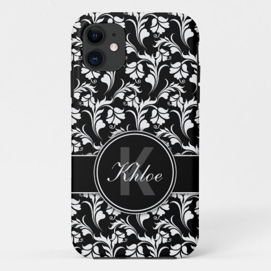 Noir blanc Floral iPhone 5 coque Monogramme (Dos)
