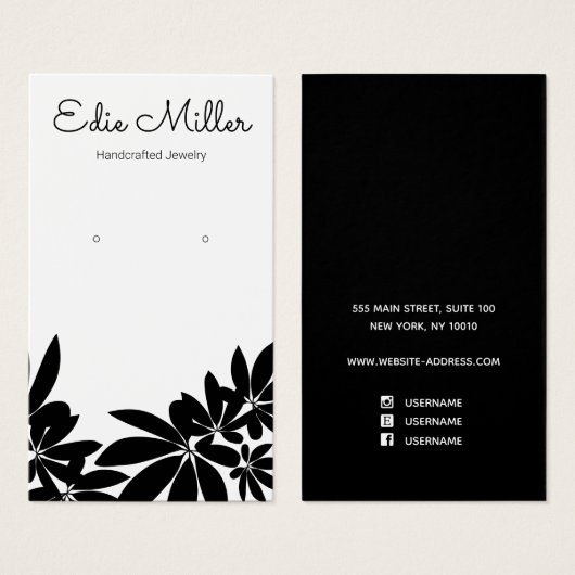 Noir Blanc floral Script de police oreille (Devant & derrière)