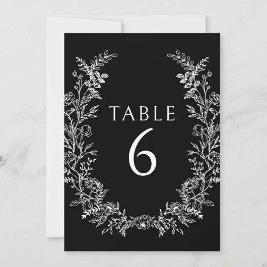 Noir blanc floral simple numéros de table mariage (Devant)