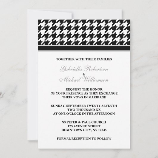 Noir Blanc Formal Houndstooth Invitations de maria (Devant)
