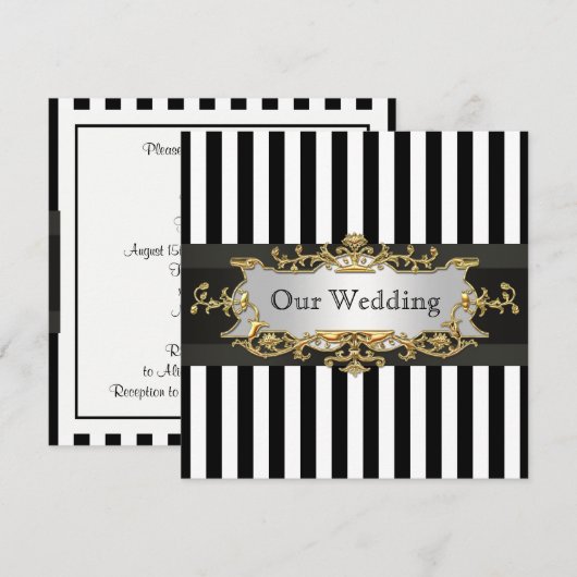 Noir Blanc Frappe Mariage Invitation #2 (Devant / Derrière)