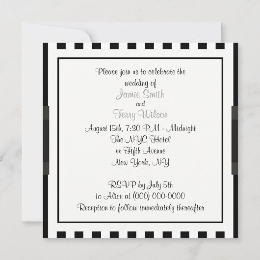 Noir Blanc Frappe Mariage Invitation #2 (Dos)