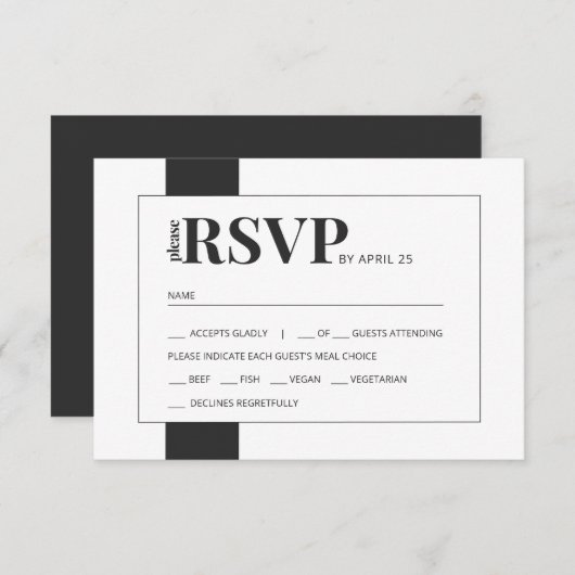 Noir blanc gras mariage minimum RSVP choix de repa (Devant / Derrière)