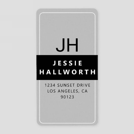 Noir blanc & gris élégant Étiquette Monogramme mod