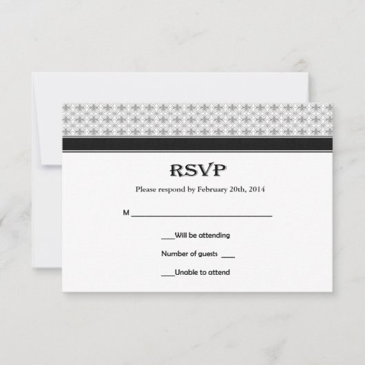 Noir Blanc Gris Fleur de Lis Mariage Cartes RSVP (Devant)