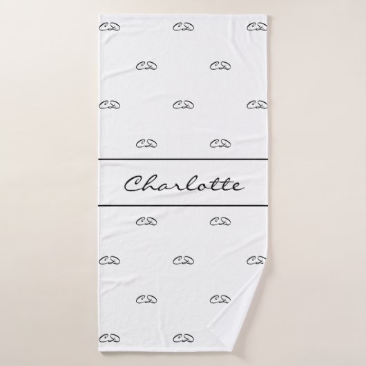 Noir blanc initiales monogramme motif script de no (Serviette de bain)