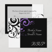 Noir + Blanc Mariage Tourbillon Violet Cartes de R (Devant / Derrière)