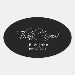Noir Blanc Merci Mariage Favoriser Sticker Oval