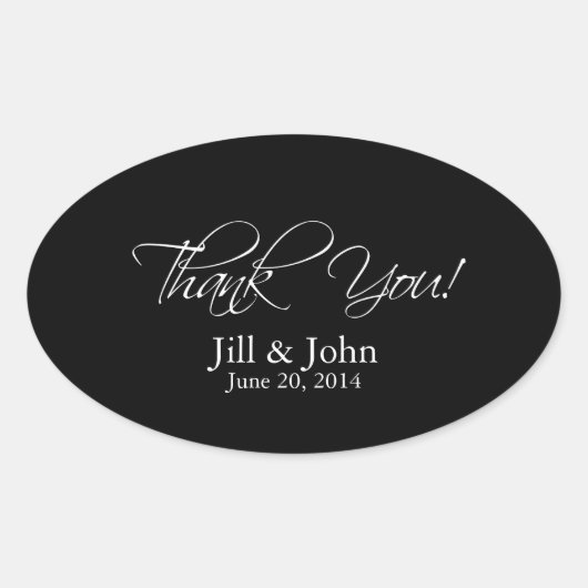 Noir Blanc Merci Mariage Favoriser Sticker Oval (Devant)