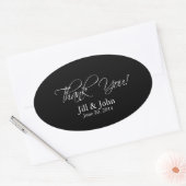 Noir Blanc Merci Mariage Favoriser Sticker Oval (Enveloppe)