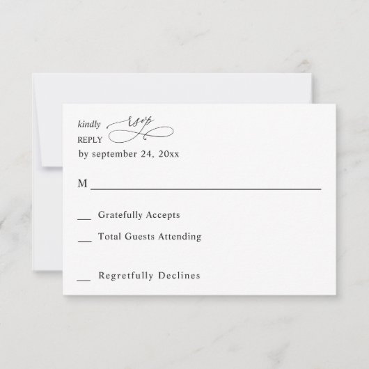 Noir & Blanc Moderne Calligraphie 3 pas Repas RSVP (Devant)