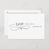 Noir & Blanc Moderne Calligraphie 3 w Repas RSVP (Devant / Derrière)