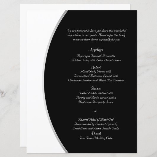 Noir Blanc moderne Circle Posh Menu Mariage (Devant / Derrière)