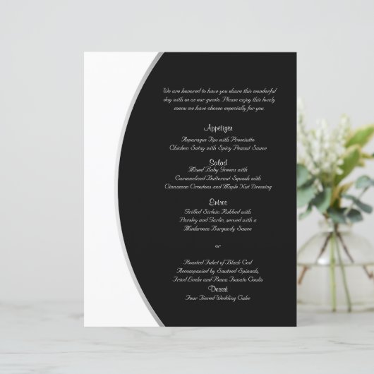Noir Blanc moderne Circle Posh Menu Mariage (Debout devant)