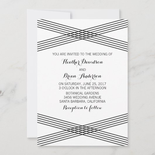 Noir Blanc Moderne Déco Mariage Invitation (Devant)