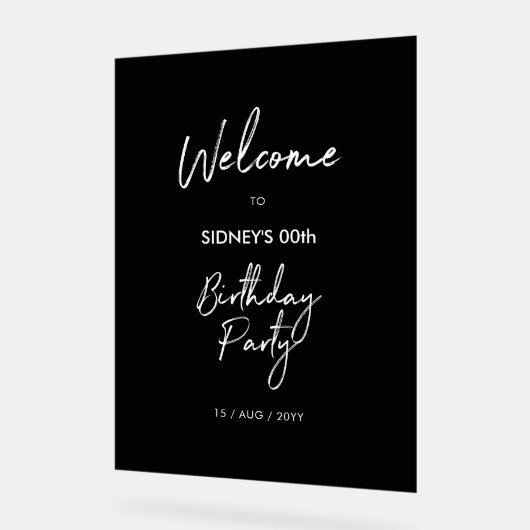 Noir & Blanc moderne fête d'anniversaire Bienvenue (Angle)