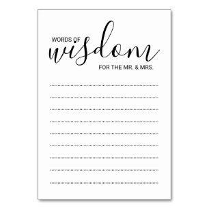 Noir&Blanc moderne Mariage Mots de cartes de sages