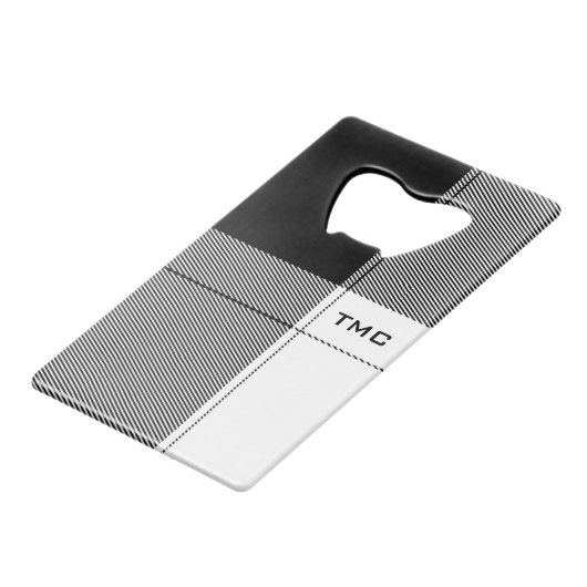 Noir Blanc Moderne Plaid Initiales Joli Chic (Devant Angle)