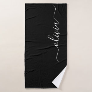 Noir Blanc moderne Script Girl Monogramme Nom
