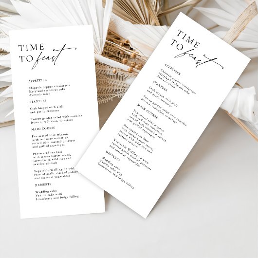 Noir & Blanc Moderne "Time To Feast" Menu Mariage