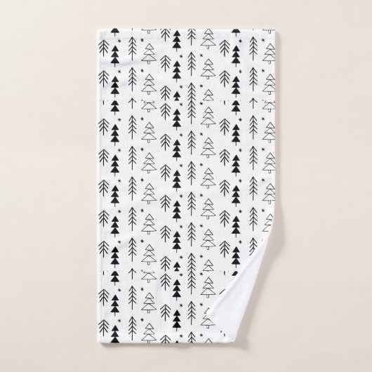 Noir Blanc Monochrome Arbres de Noël Minimal (Serviette à main)