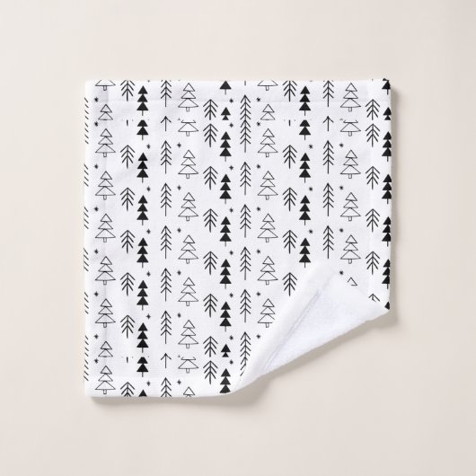 Noir Blanc Monochrome Arbres de Noël Minimal (Gant de toilette)