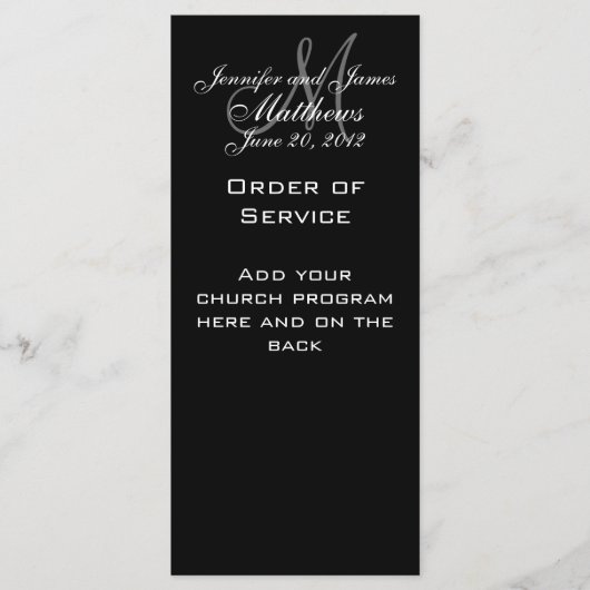 Noir Blanc Monogramme Programmes de mariage (Devant)