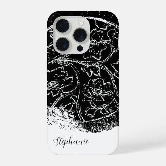 Noir blanc nom script ligne art floral graphique (Verso)