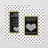 Noir Blanc OR Coeur RSVP simple élégant (Devant / Derrière)