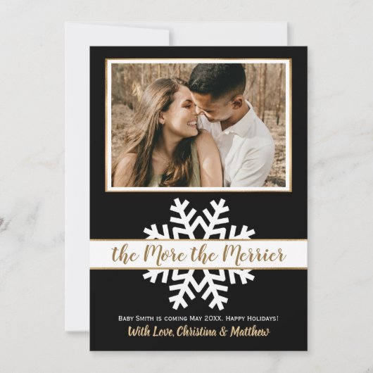 Noir Blanc Or Faire-part de grossesse de Noël (Devant)